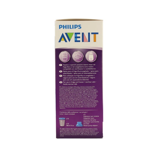 Avent Recipientes para Leche Materna 5 X180 ml + 5 Tapas