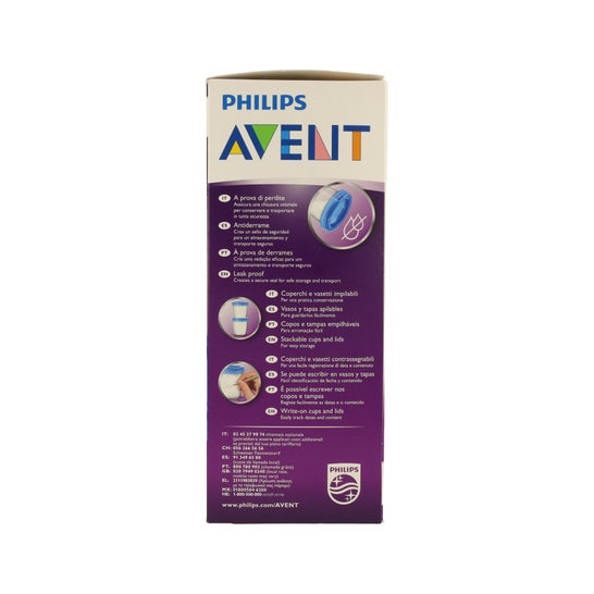 Avent Recipientes para Leche Materna 5 X180 ml + 5 Tapas