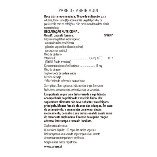 Solgar Vitamina E 200 UI 134 mg 100 perlas vegetales
