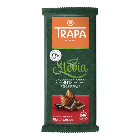 Trapa Cioccolato Fondente 80% Stevia 75g