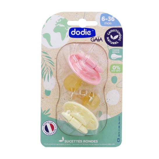 Dodie Gaia Pack Soothers Round Rubber 6-36m Pink 2 pieces