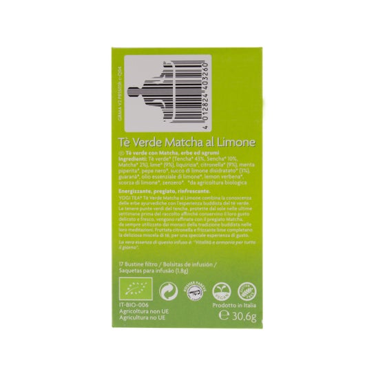 Yogi Tea Matcha Limón té verde 17 bolsitas