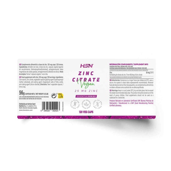 HSN Citrato de Zinc 25mg Zinc 120vcaps
