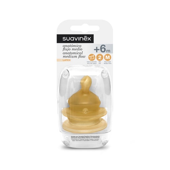 Suavinex™ Anatomical latex nipple with wide mouth M +6M 2uts orifice