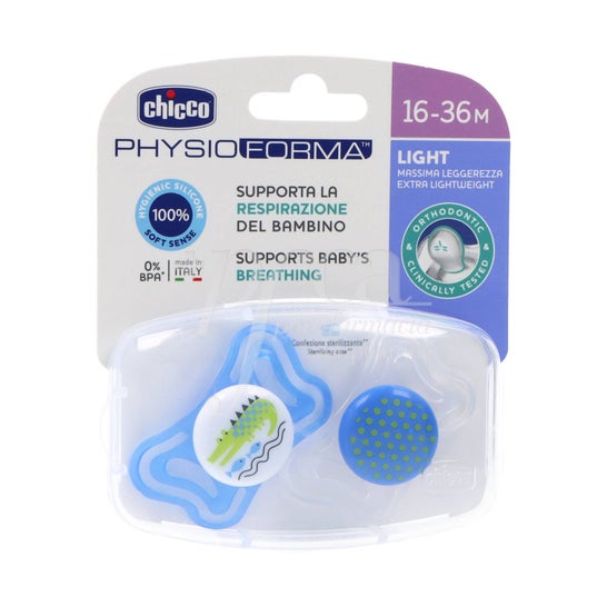 Chicco Chupete Silicona Physio Light Ortodontico Azul 16-36 M 2 U