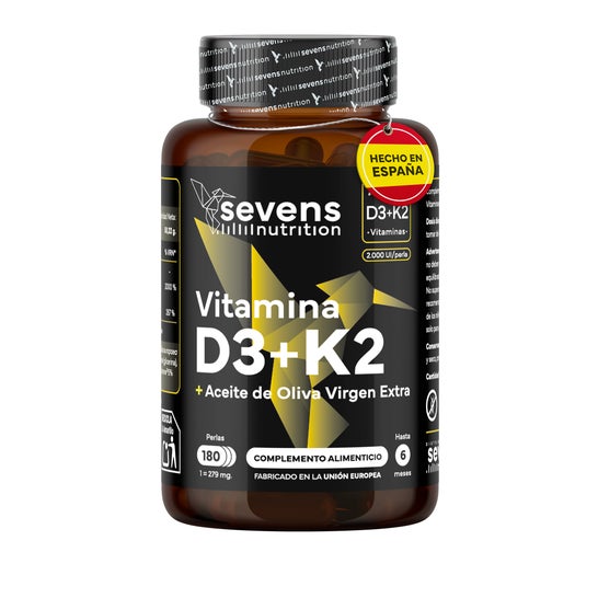 Sevens Nutrition Vitamina D3 y K2 2000 UI 180 Perlas