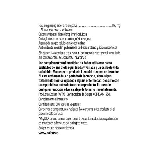 Solgar Ginseng Siberiano Extracto de Raíz 60vcaps