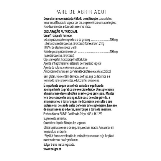 Solgar Ginseng Siberiano Extracto de Raíz 60vcaps