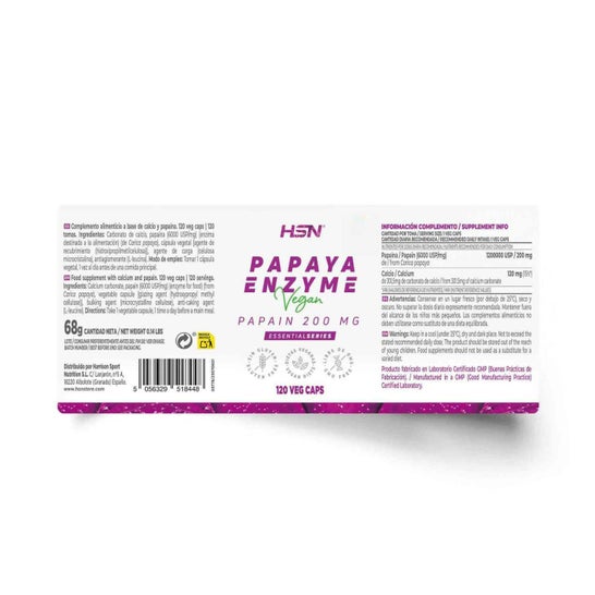 HSN Enzima de Papaya 200 mg Papaína 120 vcaps