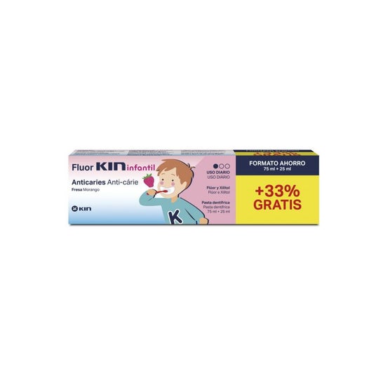Fluorkin infantil pasta dental fresa 100ml + cepillo + neceser - Farmacia  en Casa Online