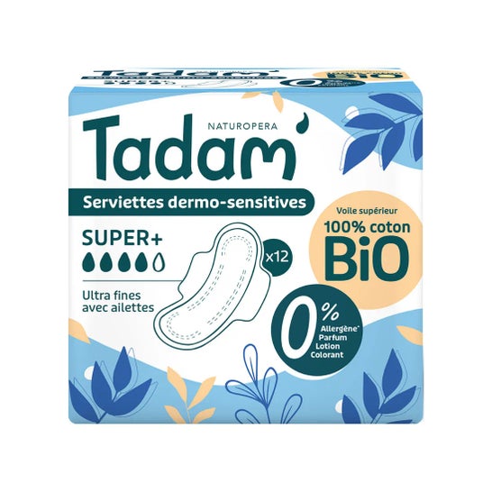 Tadam' Compresas Dermo-Sensibles Super+ Algodón Bio 12 uds