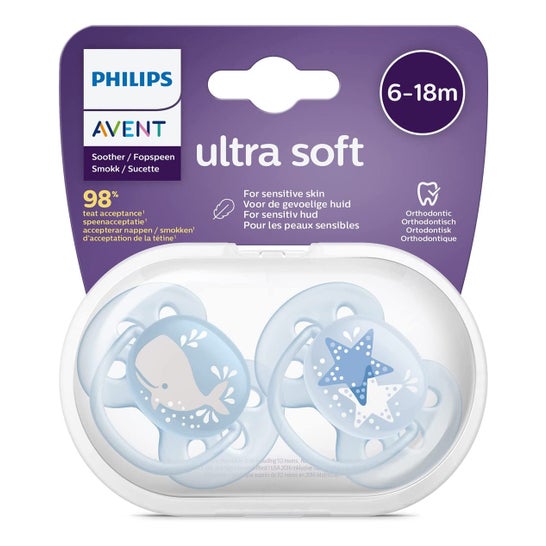 Avent Chupete Ultra Soft decorado 6-18 Meses Infantil 2uds