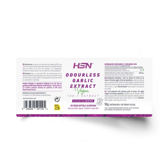 HSN Extracto de Aceite de Ajo Inodoro 100:1 10mg 120 perlas vegetales