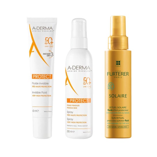 A-Derma Pack Protect SPF50+ Fluido Solar Invisible 40ml + Spray Solar 200ml + Fluido Solar Protector KPF50 100ml