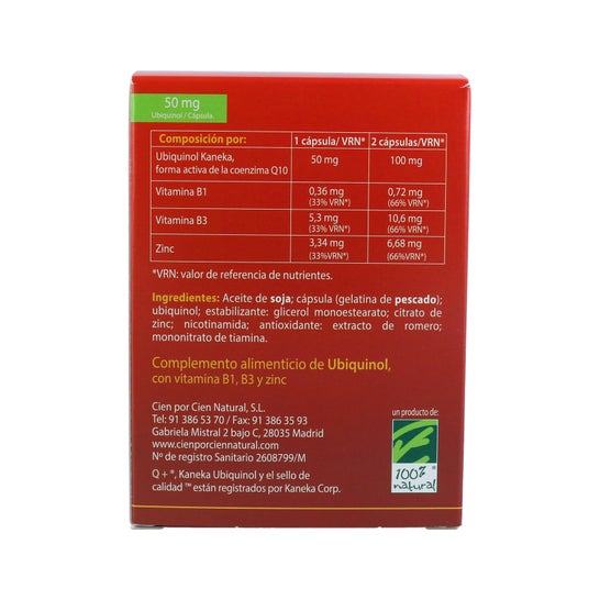100% Natural Quinol 10 90 caps de 50 mg de Ubiquinol