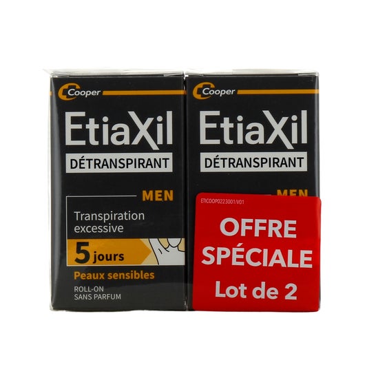 Etiaxil Men Détranspirant Transpiration Excessive Peaux Sensibles Roll-On 2x15ml