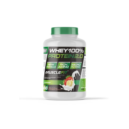 MuscleFit WHEY 100% Protein Creación de Músculo Sabor Fresa y Plátano 2kg