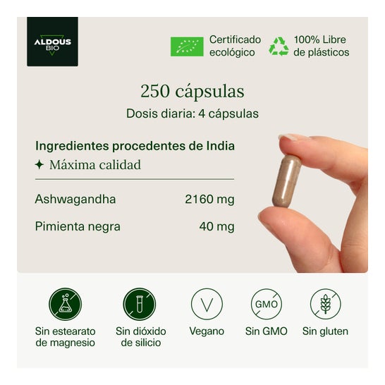 Aldous Bio Ashwagandha con Pimienta Negra Ecológica 250caps