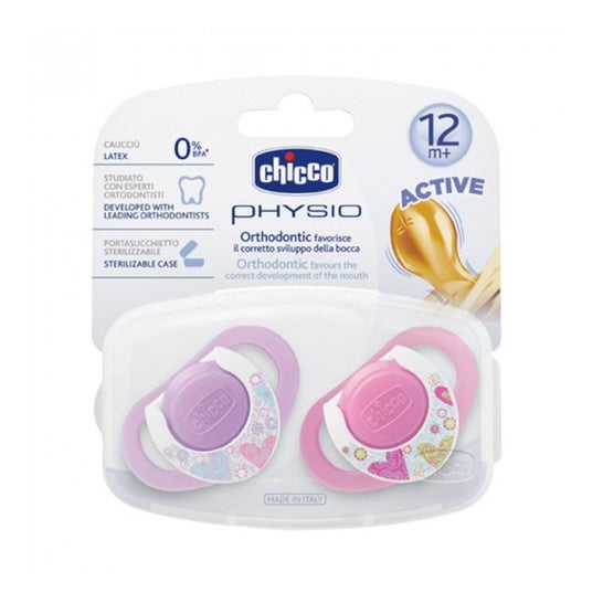 Chicco® physio pacifier + 12 måneder pink 2uds