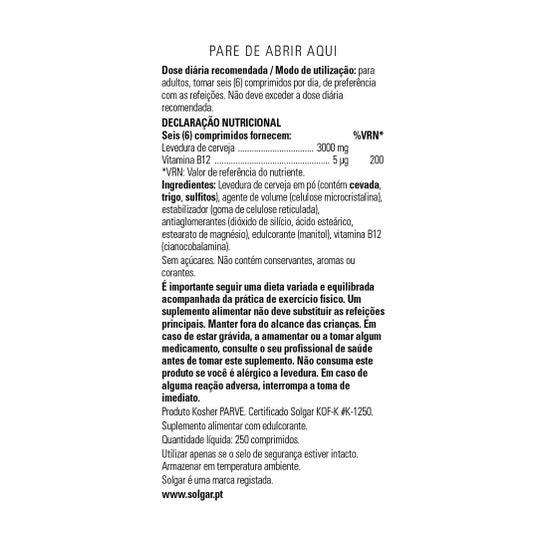 Solgar Levadura de Cerveza con Vitamina B12 250comp