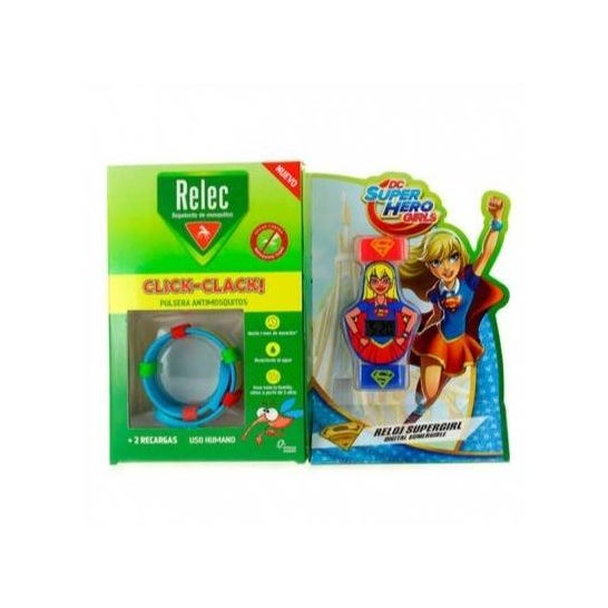 Relec Click-Clack Pulsera Antimosquitos + Reloj Super Girl