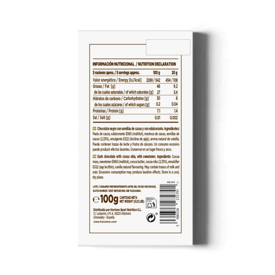 HSN Tableta Chocolate Negro Sin Azúcar 100 g