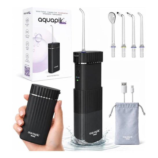 AquaPik Mini Bærbar Mundskylle Kit Rejse USB Opladning Sort