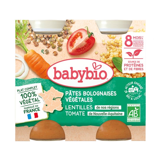 BabyBio Boloñesa Zanahorias Lentejas Tomates +8M 2x200g