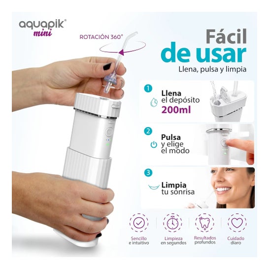 AquaPik Kit Mini Irrigador Bucal Portátil Viajes Carga Usb Blanco 1 ud