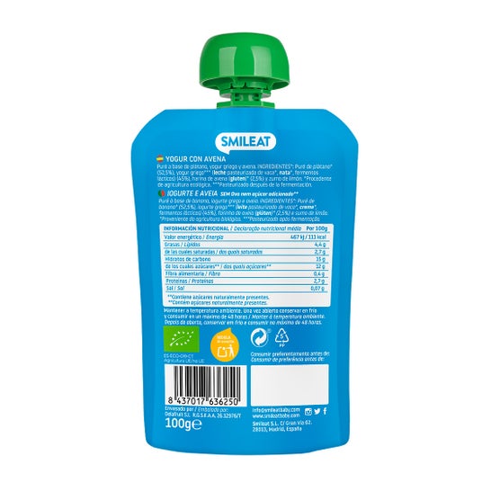 Smileat Pouch Ecológico de Yogur y Avena 100 g