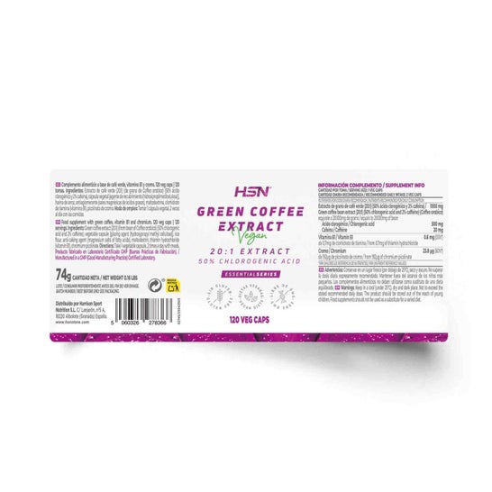HSN Extracto de Café Verde 20:1 500 mg 120 vcaps