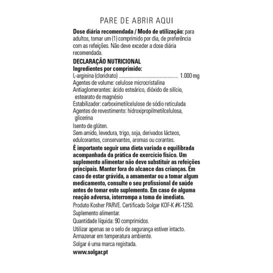 Solgar L-Arginina 1000 mg 90 comp