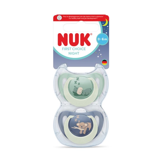 NUK First Choice Night Fopspeen Hippo Koala 0-6M 2 stuks