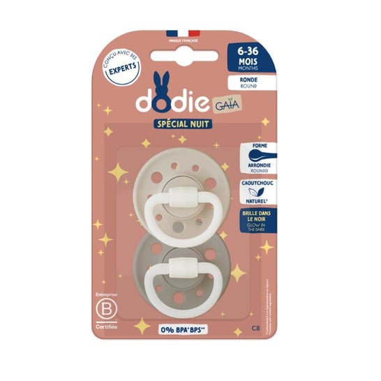 Dodie Gaïa Especial Noche Chupete Redondo 6-36M C8 Beige 2 uds