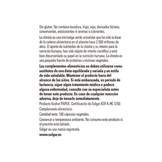 Solgar Clorela de Pared Celular Rota 520 mg 100vcaps