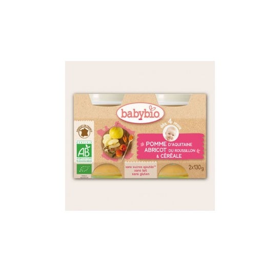 Babybio Frascos Pequeños de Manzana Albaricoque Crales Frascos de Manzana Orgánicos en 4 Meses 2 X130 g