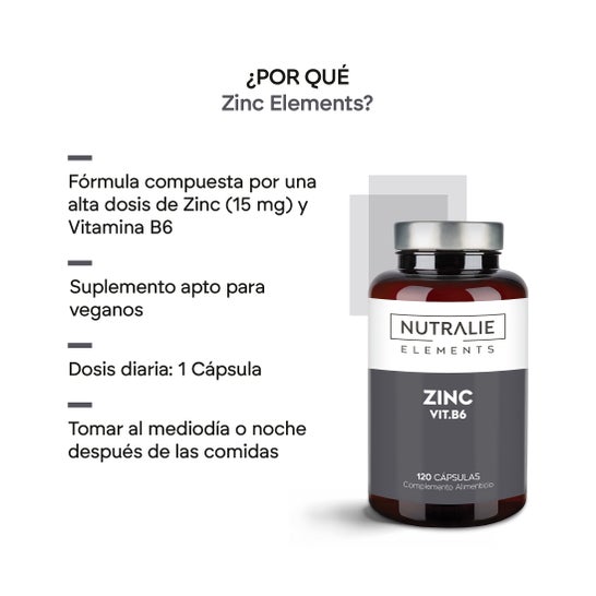 Nutralie Zinc + Vitamina B6 Acné Pelo Piel Vegano 120 caps