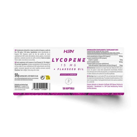 HSN Licopeno 15mg + Aceite de Semilla de Lino 120 perlas