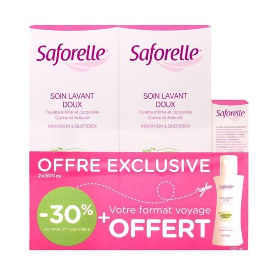 Saforelle Gentle Cleansing Care Intimate Cleansing 500ml lote de 2 + 100ml Gratis