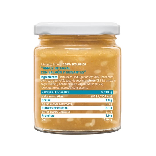 Smileat Tarrito Ecológico CA-CHI-TOS de Arroz Integral Salmón y Guisantes 230 g