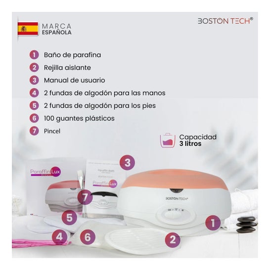 Boston Tech ParaffinLux Bagno di Paraffina per Mani 3L Rosa Senza Cera