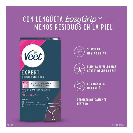 Veet Expert Bandas de Cera Depilatoria Bikini Piel Normal 16uds Veet Expert Bandas de Cera Depilatoria Bikini Piel Normal 16uds