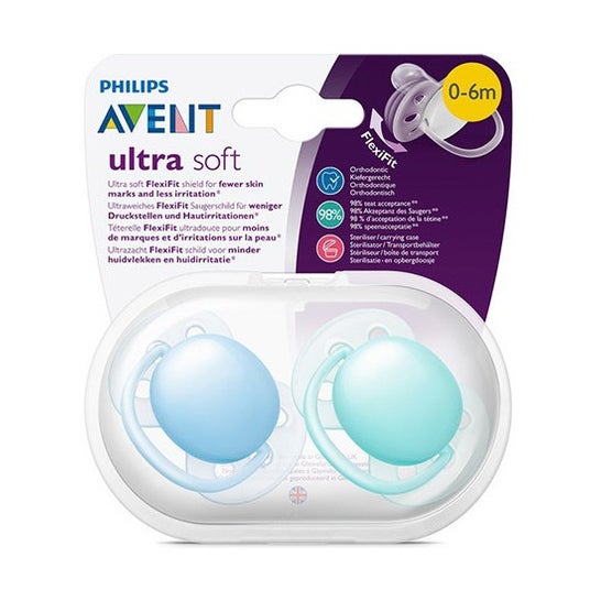 Dos Chupetes ultra soft neutro para bebés de 0 a 6 meses, Avent.