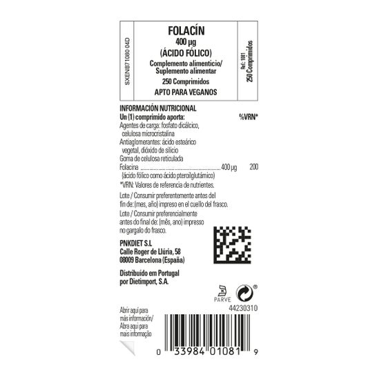 Solgar Folacín Ácido Fólico 400mcg 250comp