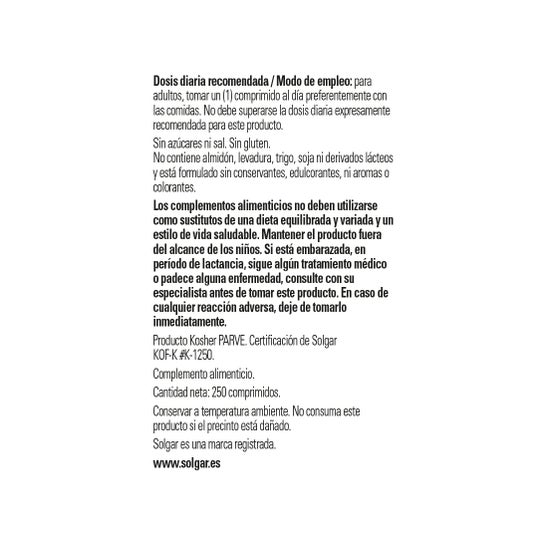 Solgar Folacín Ácido Fólico 400mcg 250comp