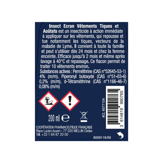 Insect Écran Ropa Spray Insecticida Garrapatas y Ácaros 200 ml