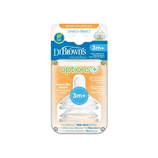 Dr Brown's Tetina Silicona Options+ Natural Flow Nivel 2 +3m  2uds