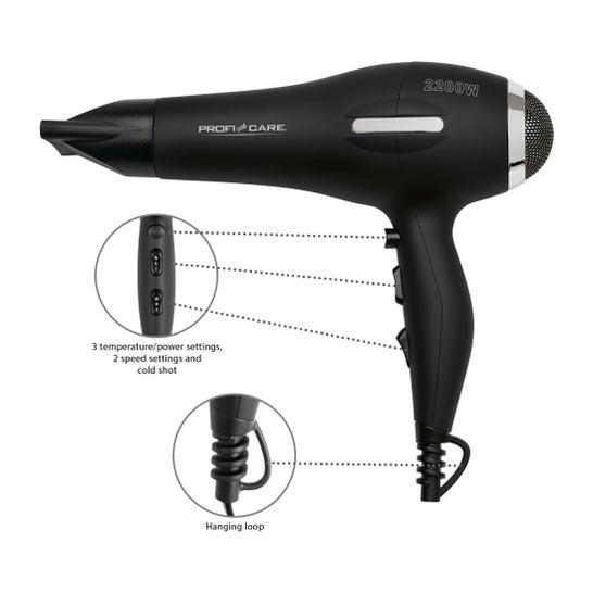 Proficare HTD 3017 Secador de Pelo Profesional Negro 2200W