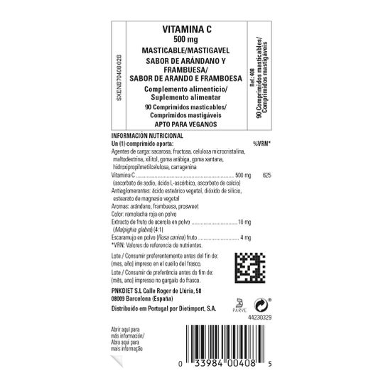 Solgar Vitamina C 500 mg Masticable Sabor Arándano y Frambuesa 90 comp