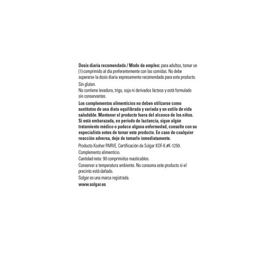 Solgar Vitamina C 500 mg Masticable Sabor Arándano y Frambuesa 90 comp